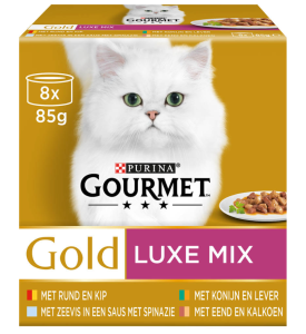 Gourmet Gold 8-Pack Luxe Mix kattenvoer 6 doosjes (48 blikken)