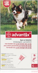 Afbeelding Advantix 250/1250 voor honden van 10 tot 25 kg 6 pipetten door DierenwinkelXL.nl