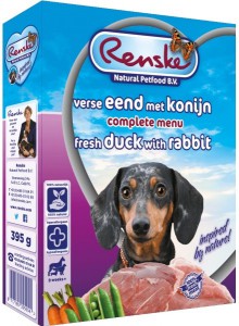 Afbeelding Renske Vers Eend en Konijn hondenvoer 1 tray (10 x 395 gram) door DierenwinkelXL.nl