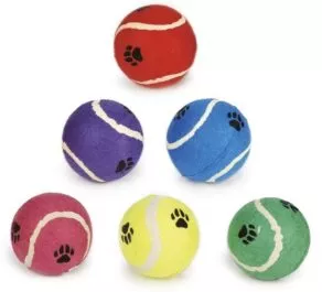 Een foto van een Beeztees-Tennisbal met Pootprint