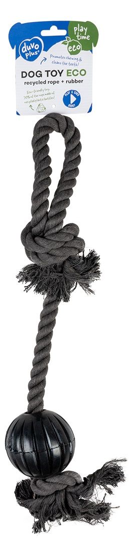 Eco Touw 2 Knopen, Lus & Rubber Bal 58x8,5x8,5cm Zwart afbeelding