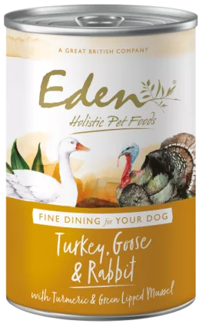 Een foto van een Eden Dog Wet – Gourmet Turkey, Goose & Rabbit, 400gr