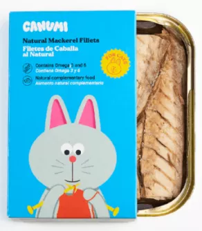 Een foto van een Canumi – Makreelfilets In Blik voor katten, 120gr