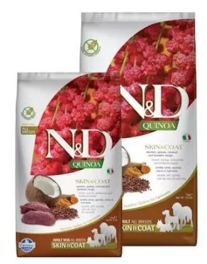 Een foto van een Farmina N&D – Quinoa Skin & Coat Hert Medium/Maxi.