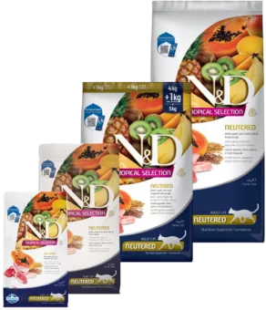 Een foto van een Farmina N&D – TROPICAL Lam, spelt, haver & tropisch fruit, Gecastreerd