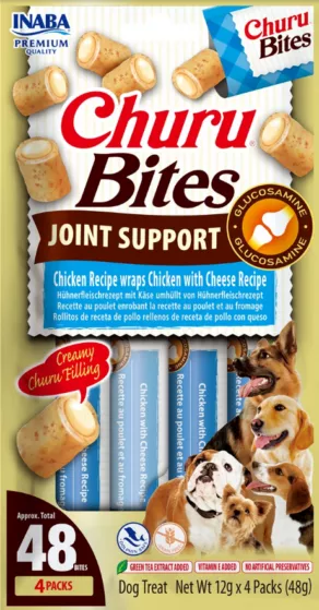 Een foto van een Inaba – Churu Bites Joint Support, Chicken wraps Chicken Cheese, 4x12gram