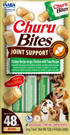 Een foto van een Inaba – Churu Bites Joint Support, Chicken wraps Chicken Tuna, 4x12gram