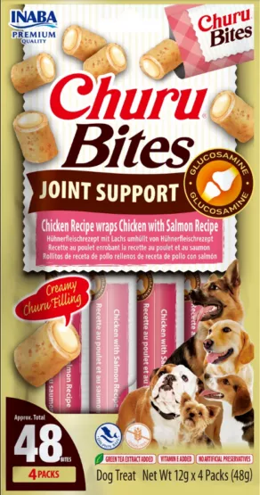 Een foto van een Inaba – Churu Bites Joint Support, Chicken wraps Chicken Salmon, 4x12gram