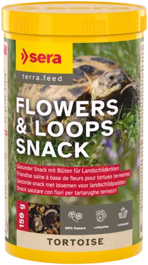 Een foto van een Sera – Tortoise Flowers & Loops Snack, 150gram