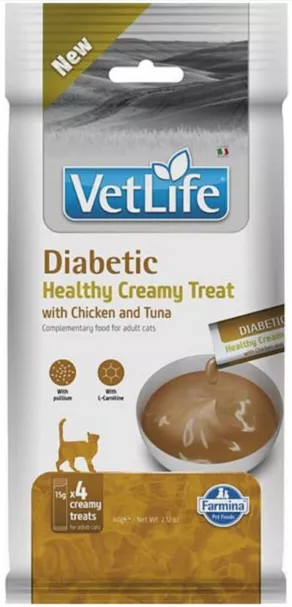 Een foto van een Vet Life – Cat Diabetic, Creamy Treat, 4x15gr