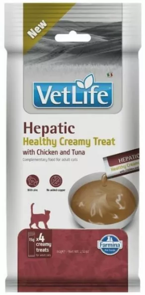 Een foto van een Vet Life Cat Hepatic, Creamy Treat, 4x15gr