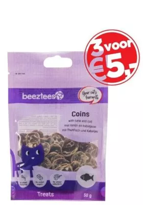 Een foto van een Beeztees – Coins Tonijn en Kabeljauw