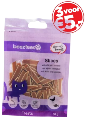 Een foto van een Beeztees – Slices Kip en Kabeljauw, 50gram
